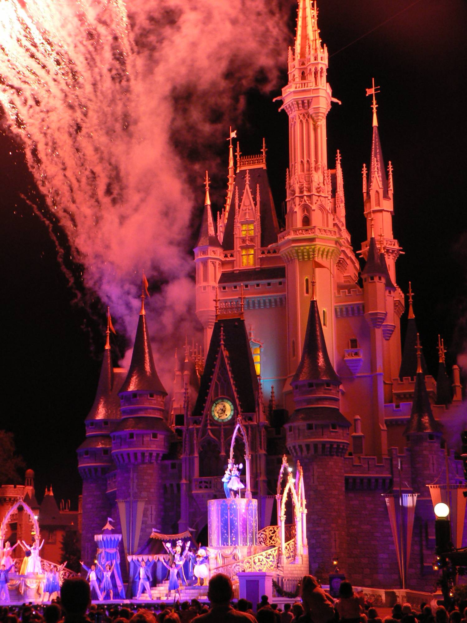 Cinderellas Castle show with fireworks