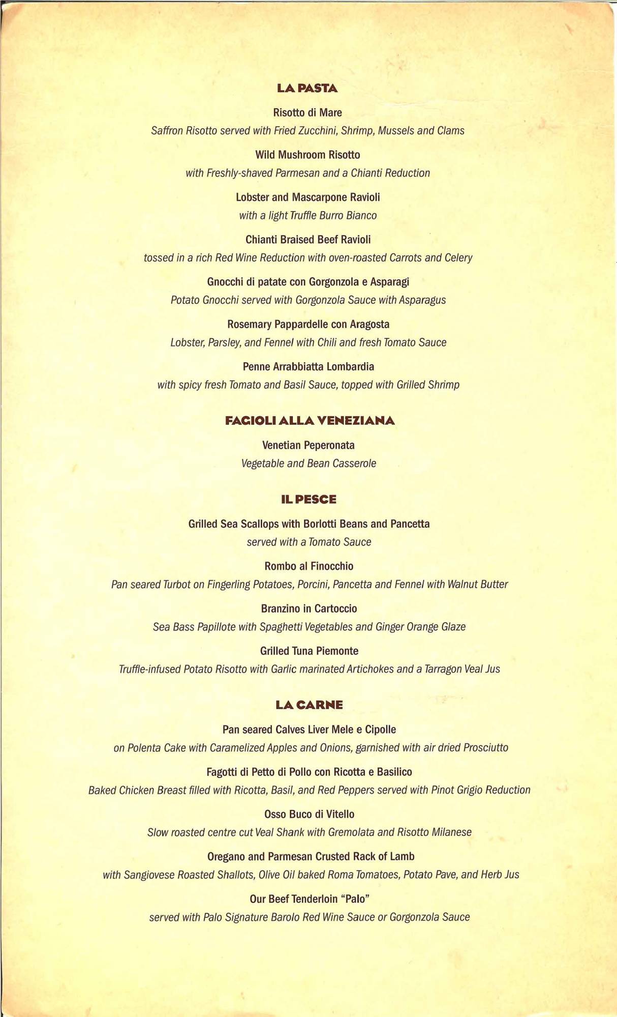 Disney Dream - Palo Dinner Menu 2/2