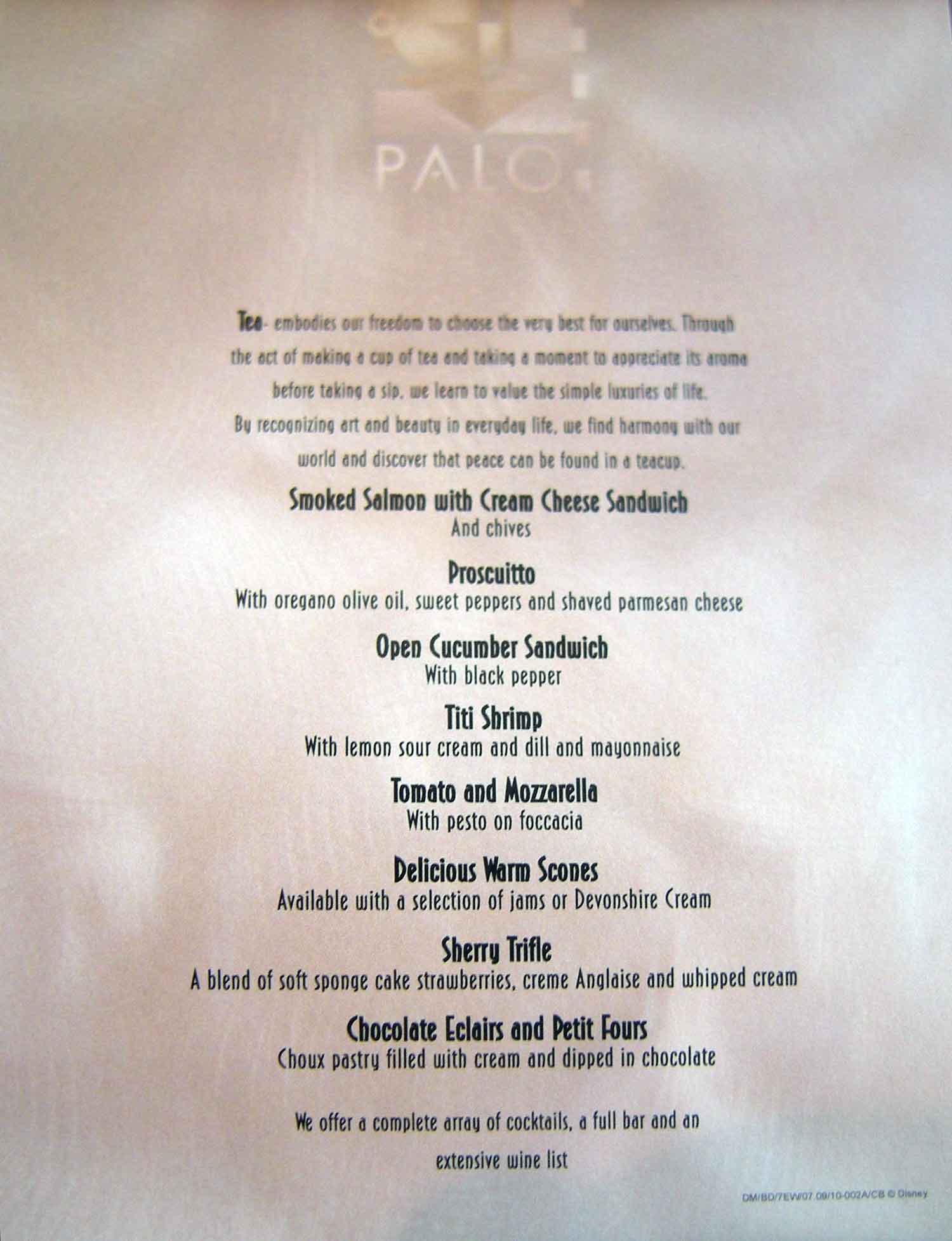 Disney Dream - Palo High Tea Menu 1/2