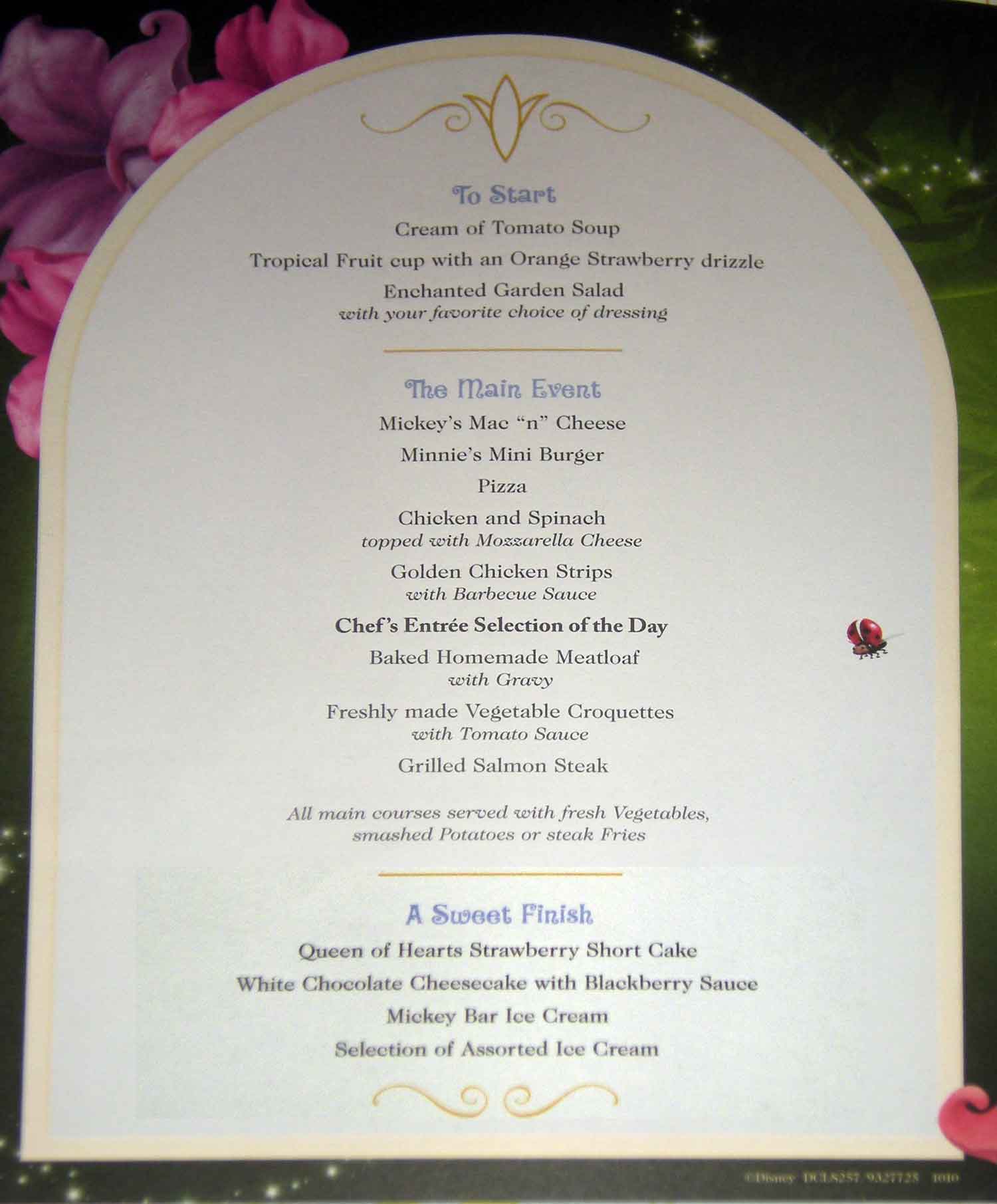 Disney Dream - Enchanted Garden Kids Dinner Menu