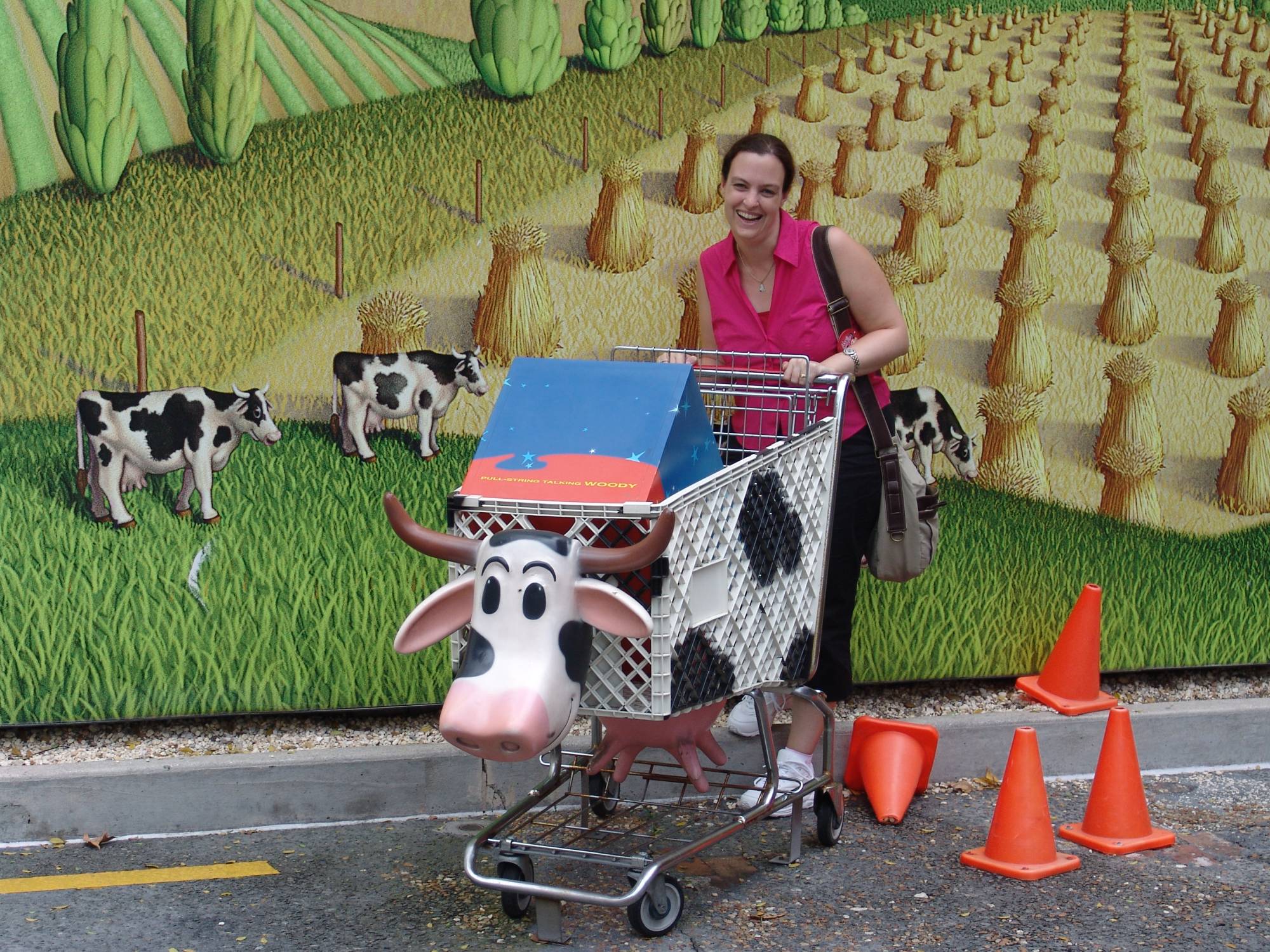 Cheryl with cow trolley