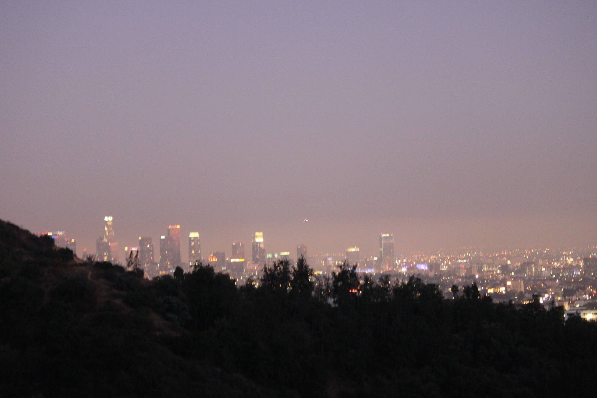 Los Angeles city skyline after dark from Griffith Park