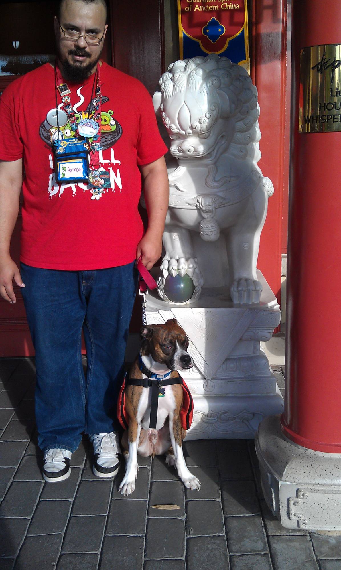 Ramoan and Merlin with a Chinese Guard dog