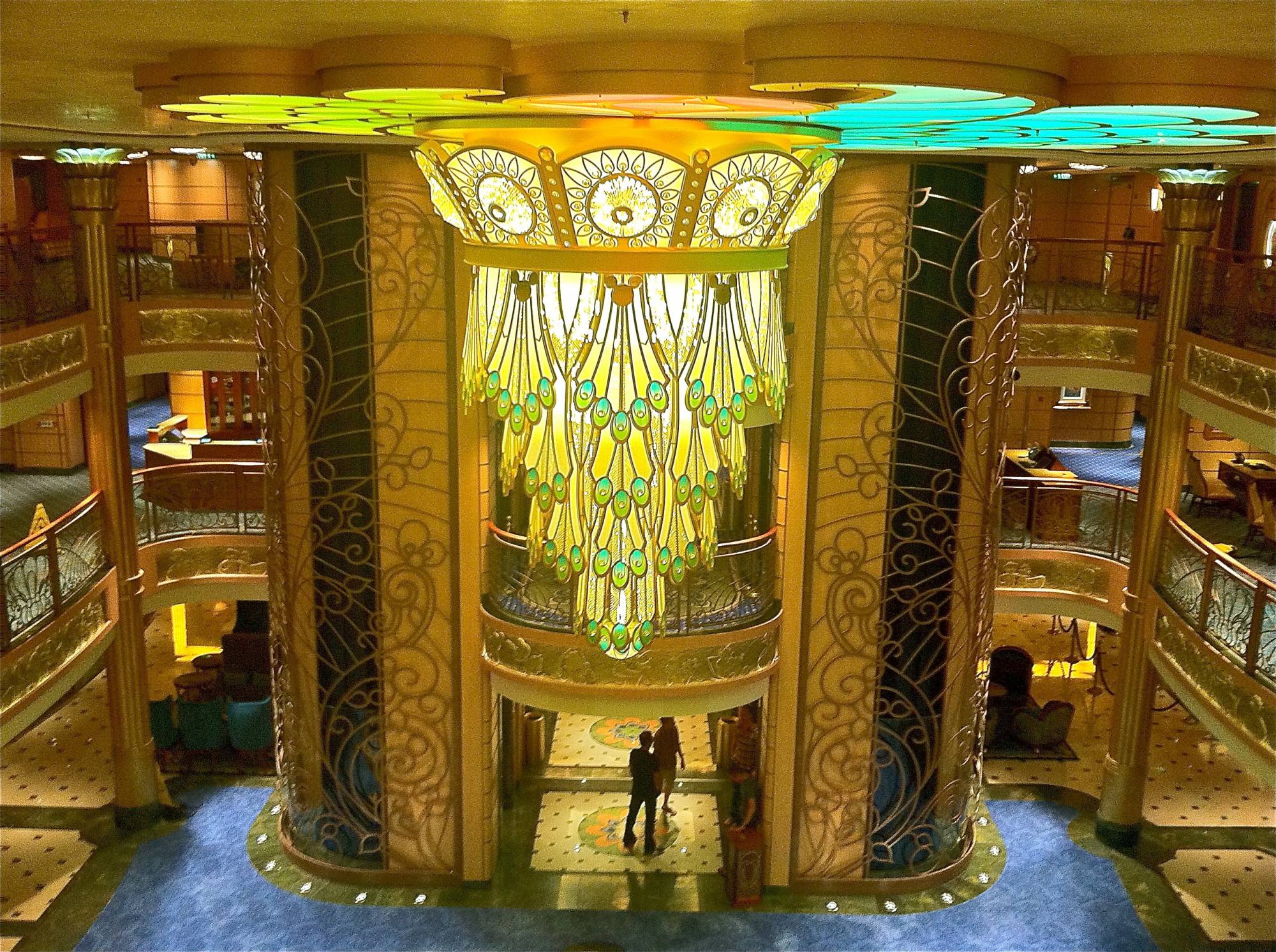 The Atrium Lobby of the Disney Fantasy Facing Aft