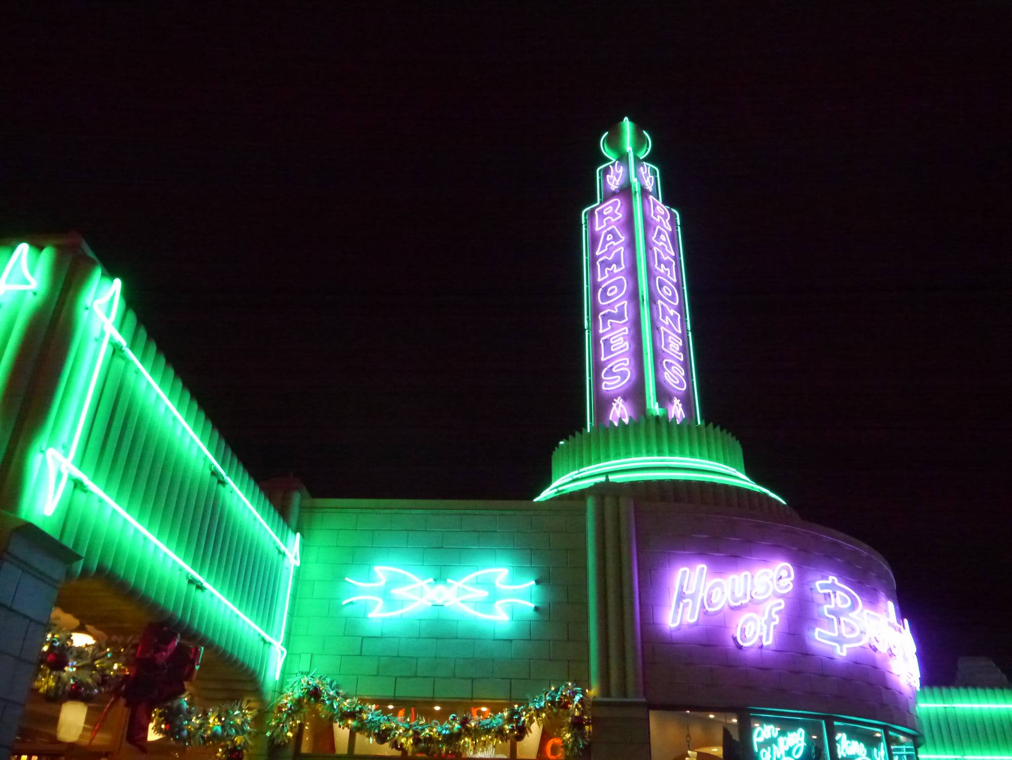 Ramone's in Cars Land after dark