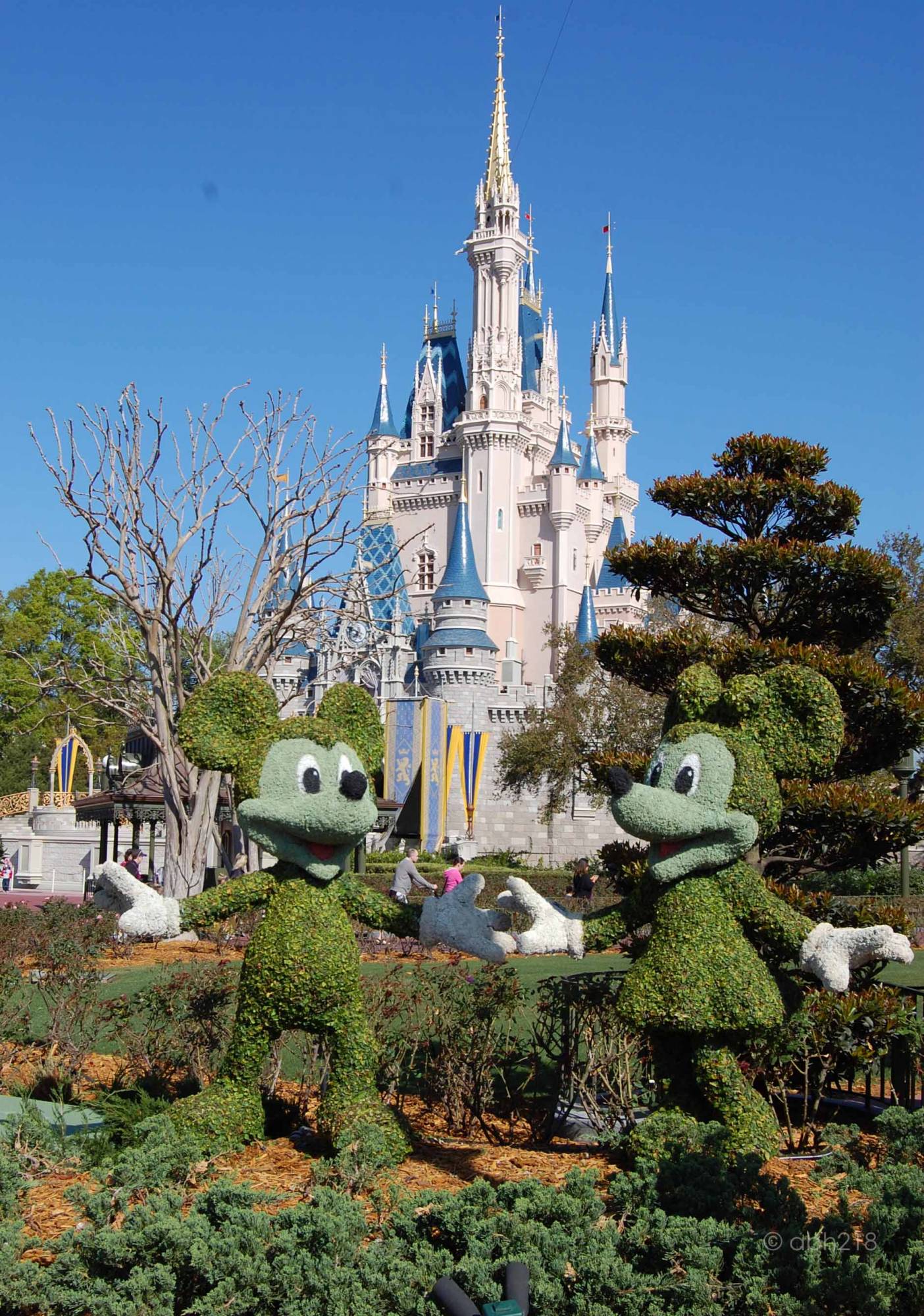 Mickey &amp; Minnie Topiaries with the Castle