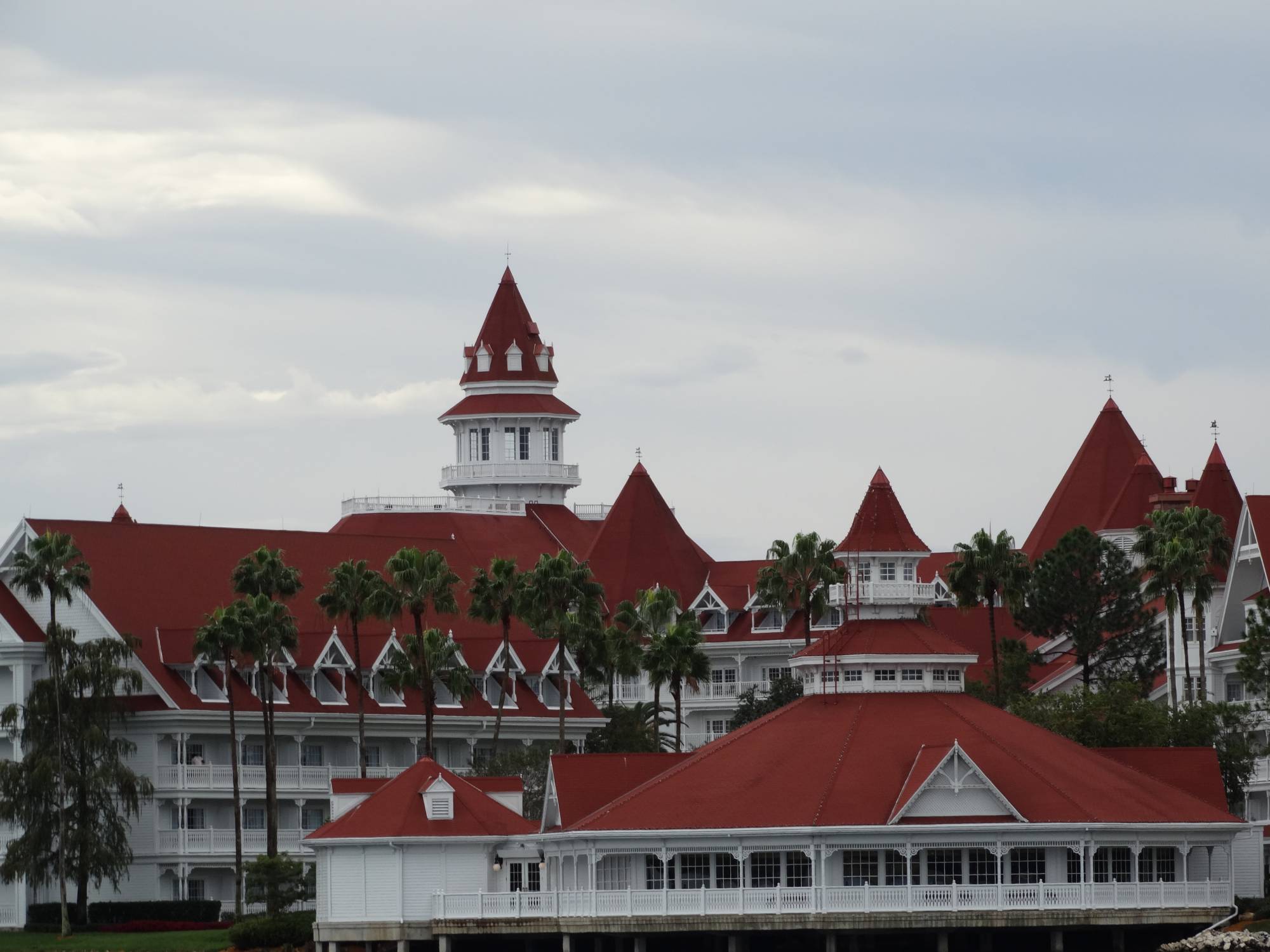 The Grand Floridian as seen from the Seven Seas Lagoon.