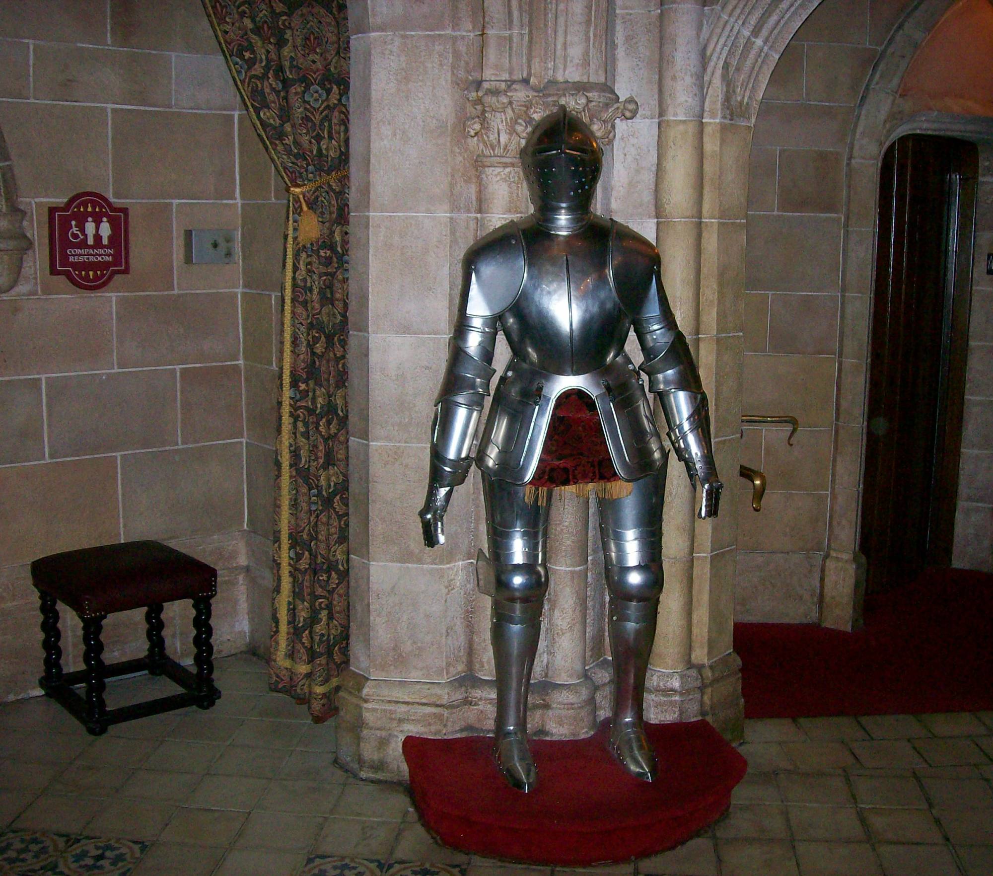 A suit of armor at Cinderella's Royal Table in Fantasyland