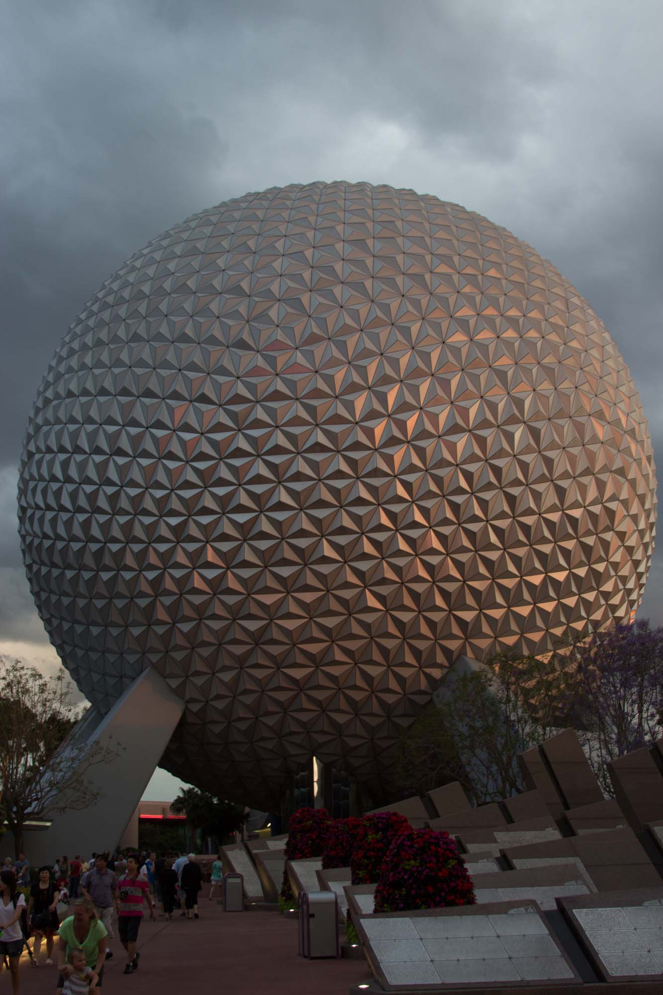 Epcot - Spaceship Earth as you enter Epcot