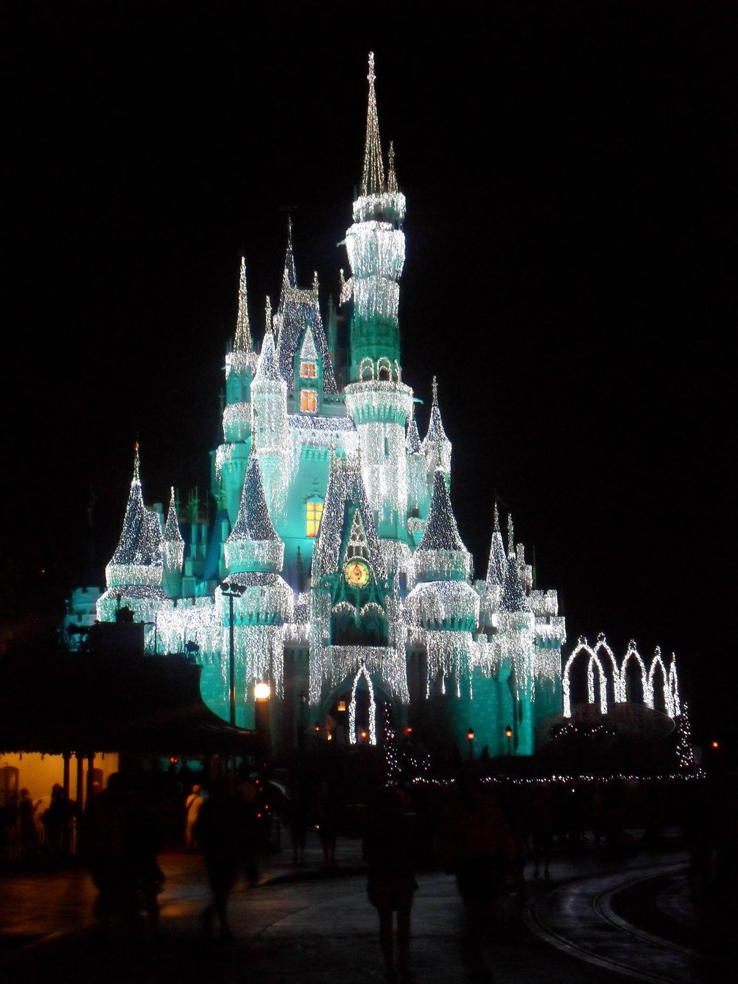 Cinderella's Castle at night with Christmas lights