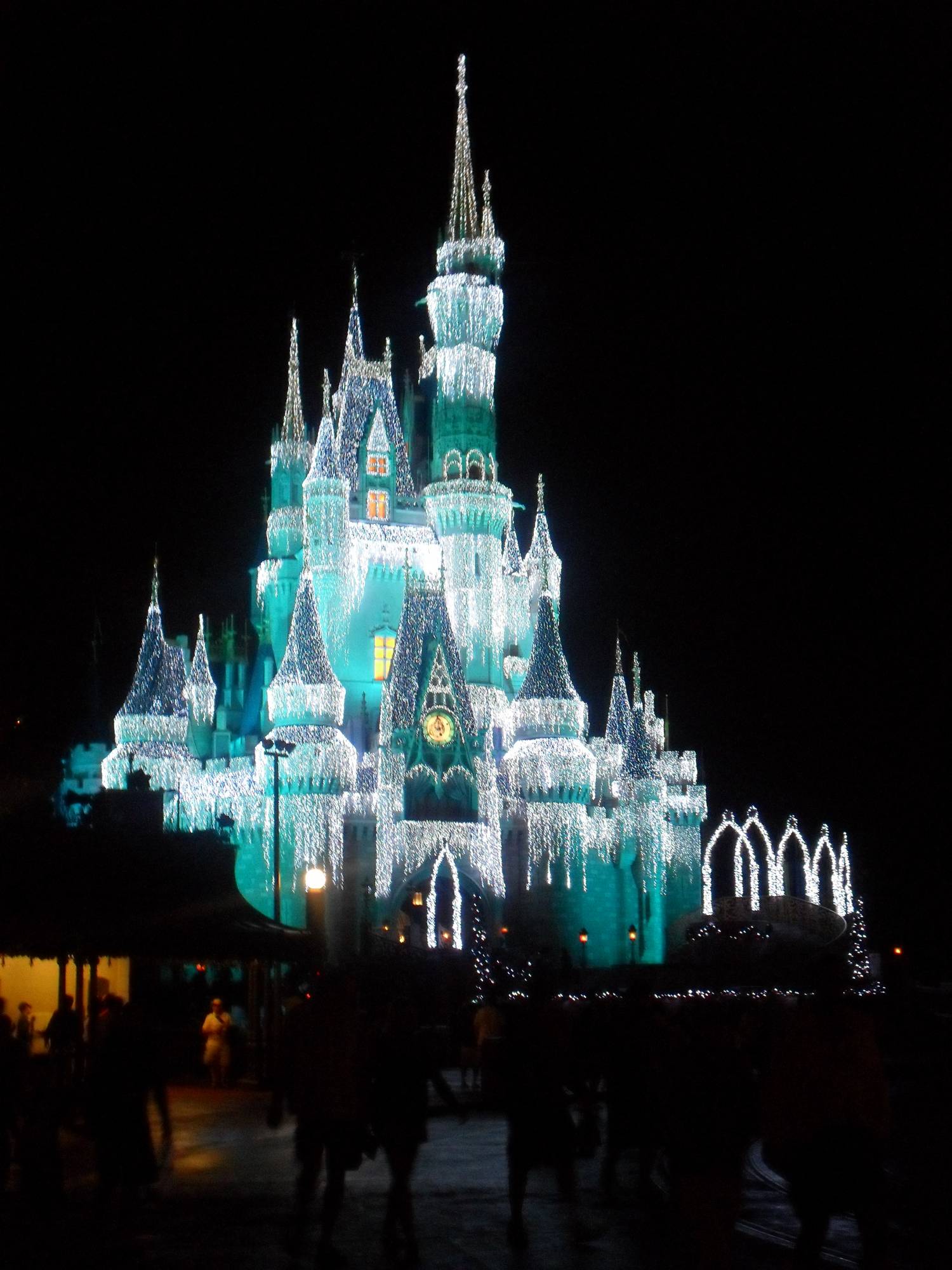 Cinderella's Castle at night with Christmas lights