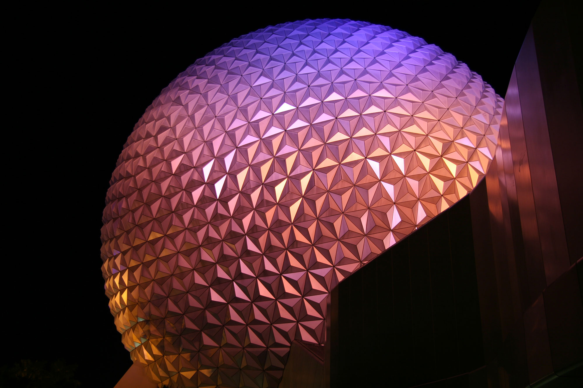 Spaceship Earth with reflection at night