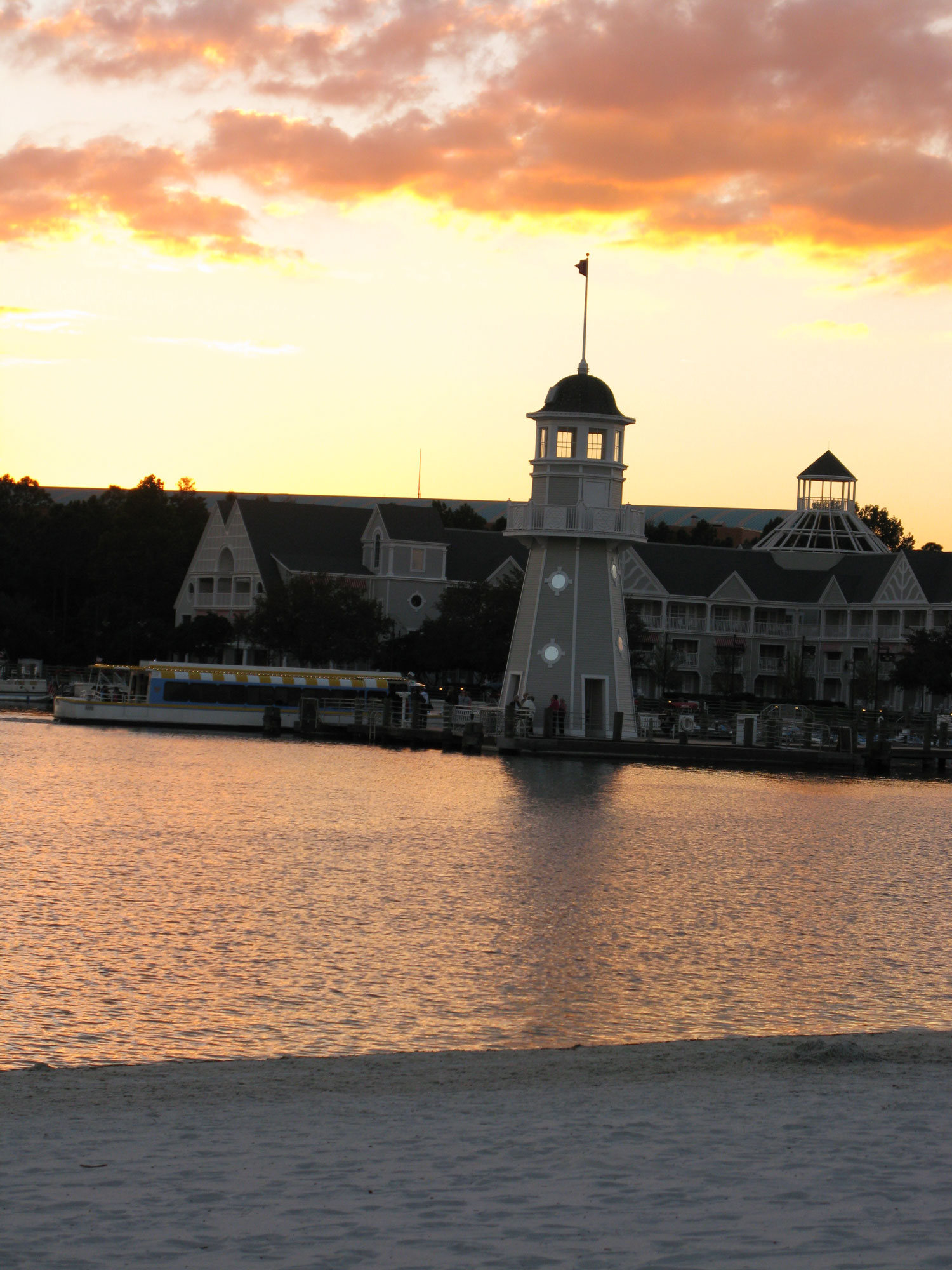 Lighthouse Pier at Yacht Club at sunset