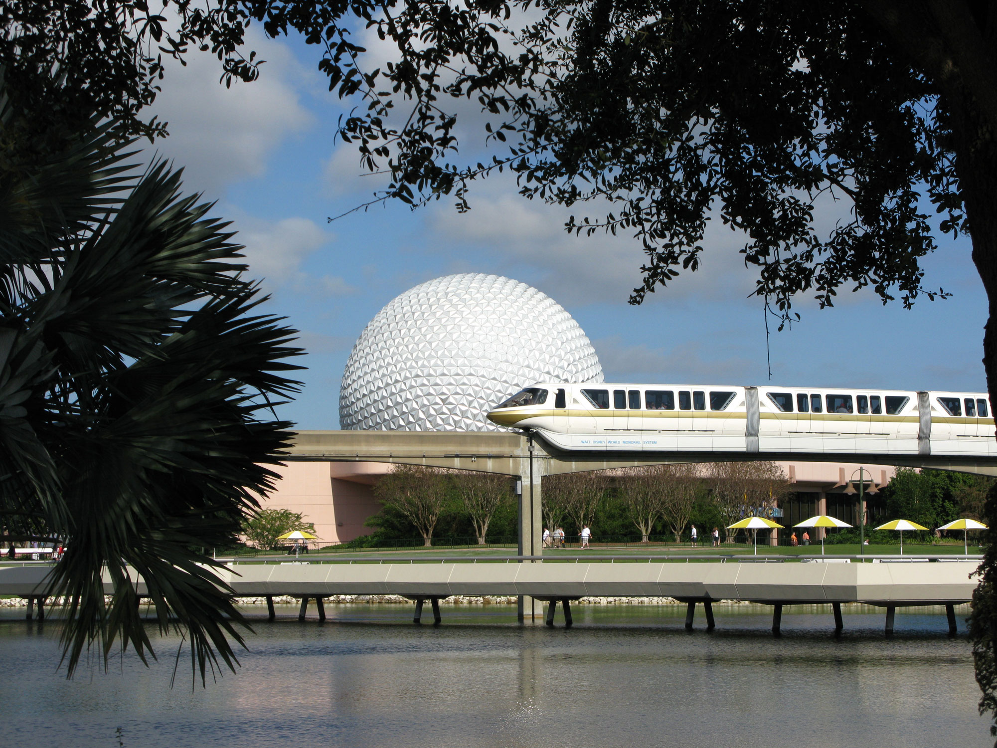 Spaceship Earth with gold monorail
