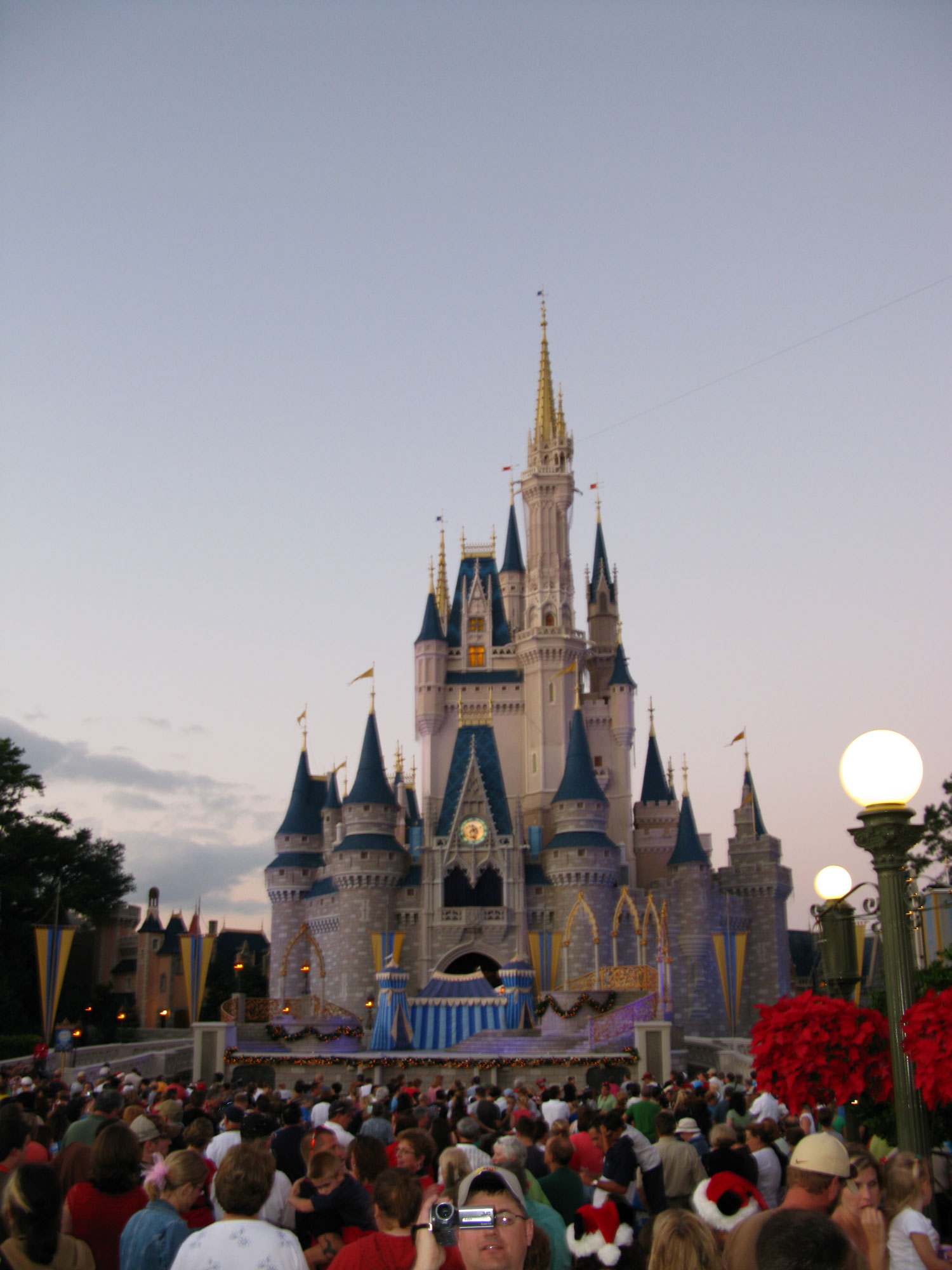 Castle with fireworks crowd