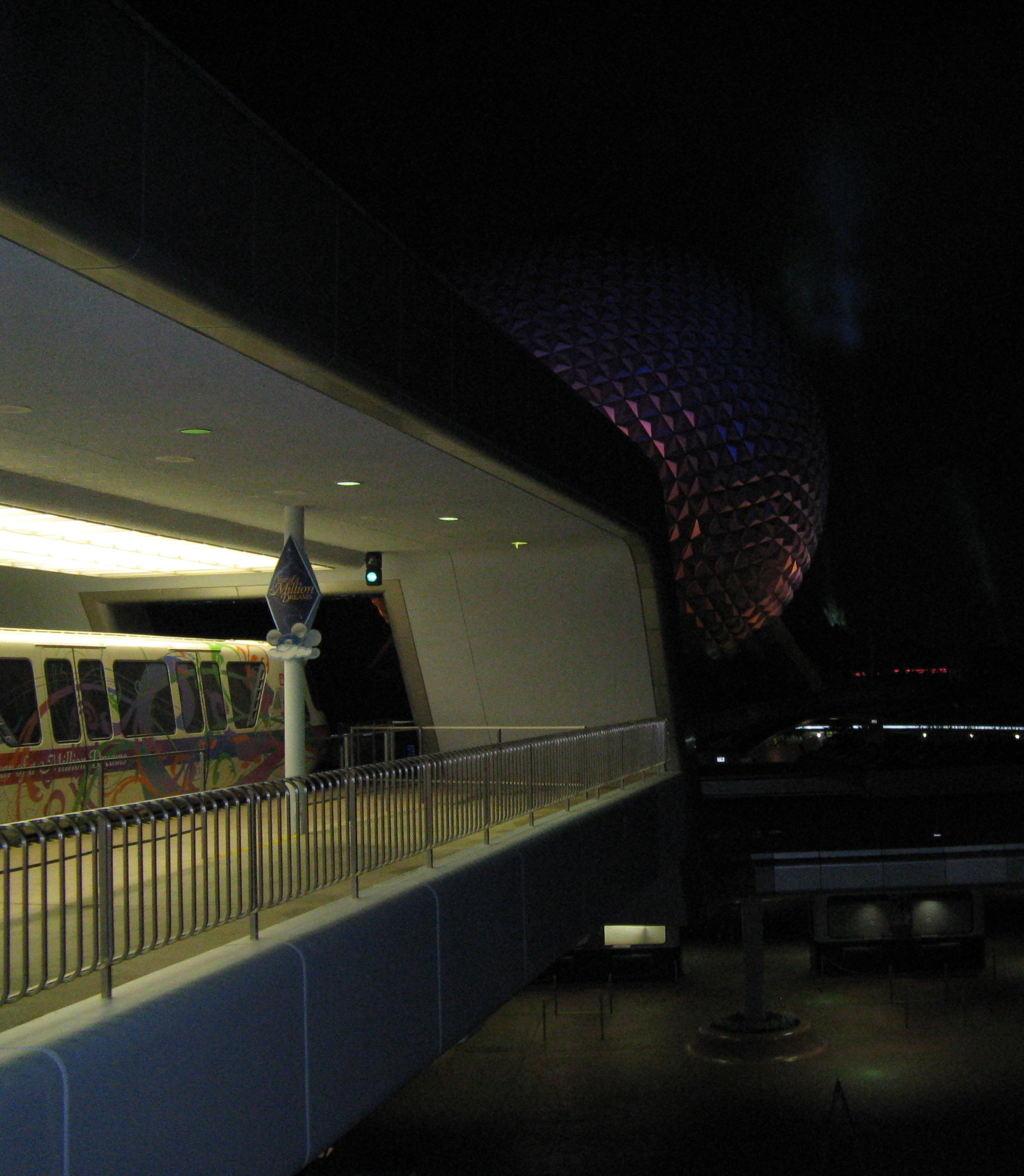 Epcot - Spaceship Earth and Monorail at Night