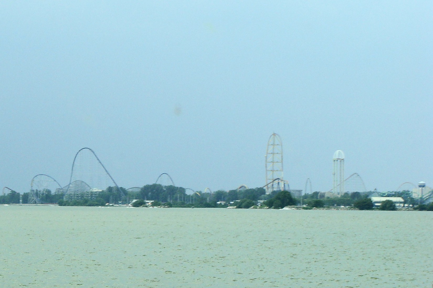 View of Cedar Point Amusement Park and Lake Erie